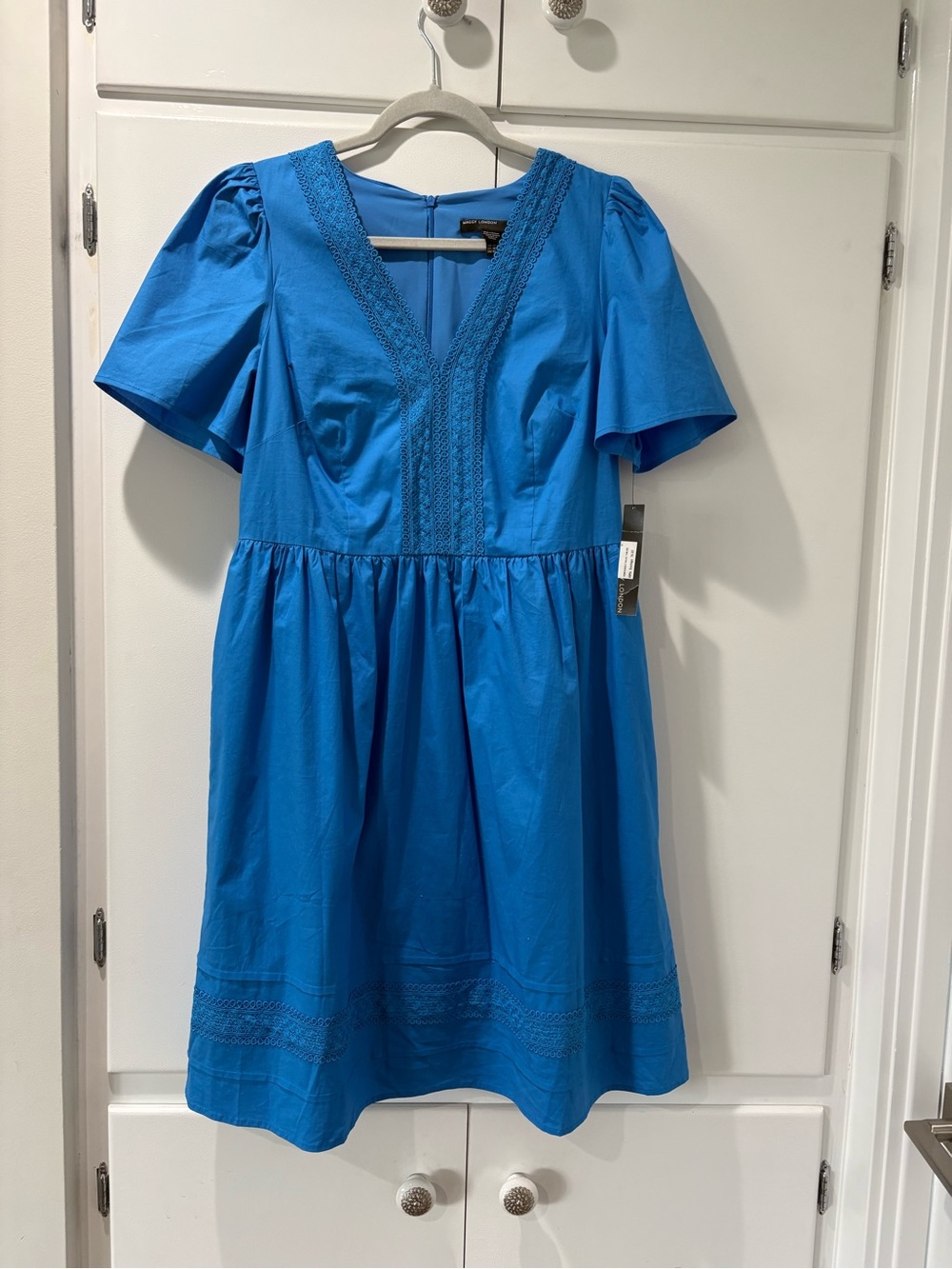 Maggy London Bright Blue V-Neck Cotton Casual Dress